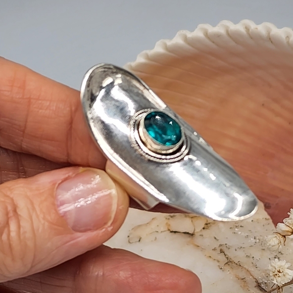 Clear Genuine Spinel Quartz Ocean Blue Stone Silver Ring - Picture 3 of 7